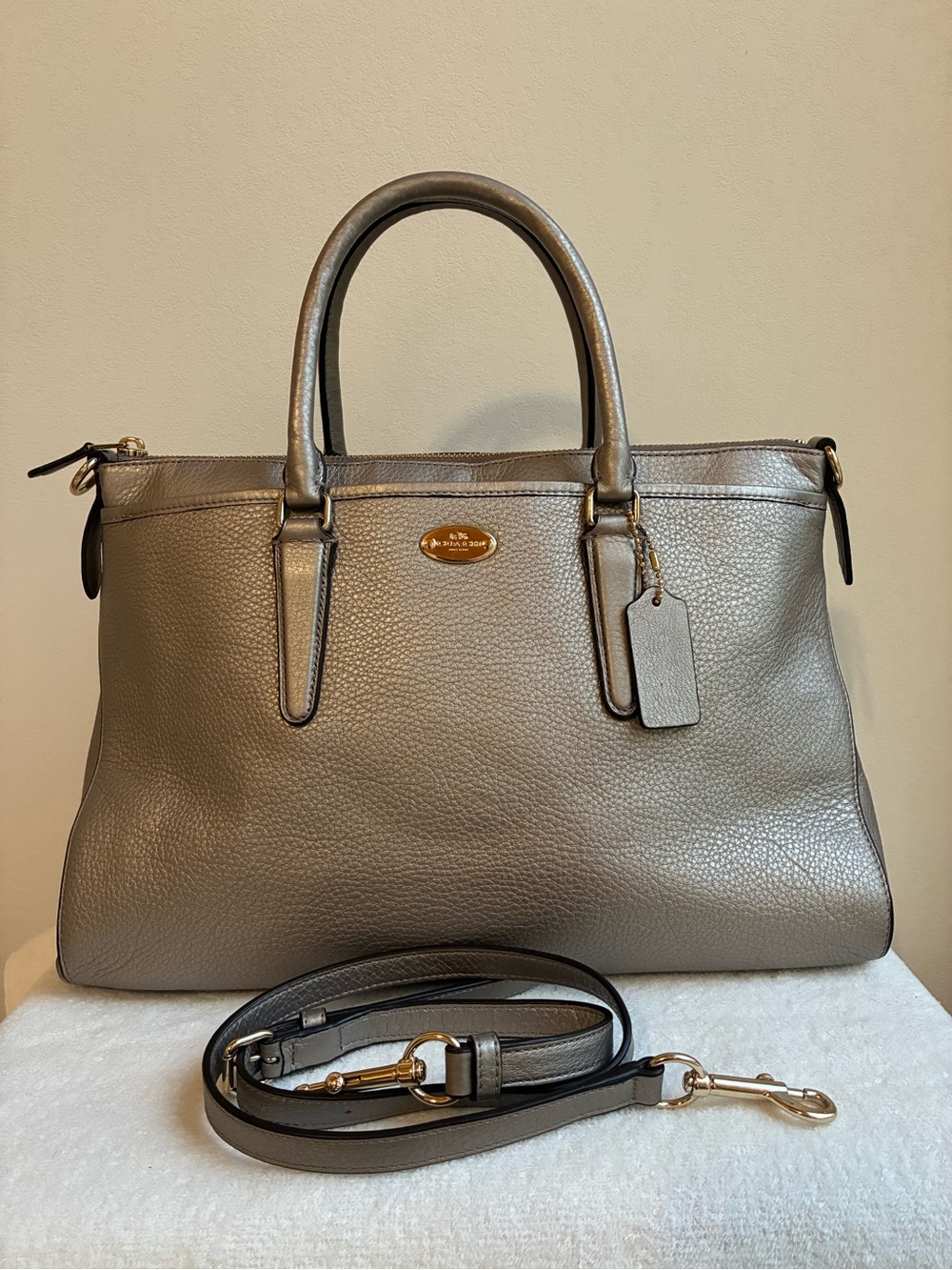 Coach Morgan Satchel Bag in Metallic Silver color
